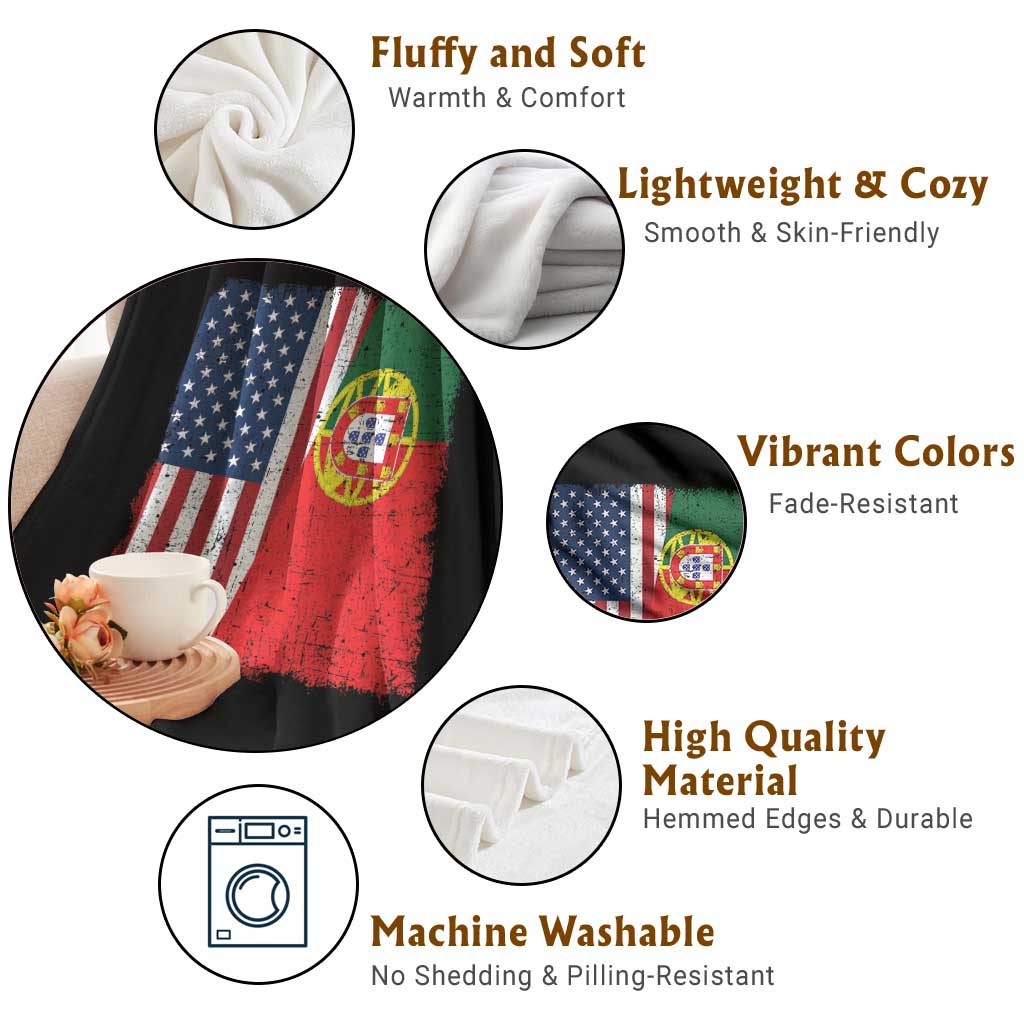 Portuguese American Flag Throw Blanket Retro Vintage USA Portugal Roots Heritage Pride TS10 Print Your Wear