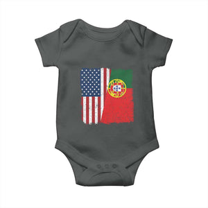 Portuguese American Flag Baby Onesie Retro Vintage USA Portugal Roots Heritage Pride TS10 Dark Heather Print Your Wear