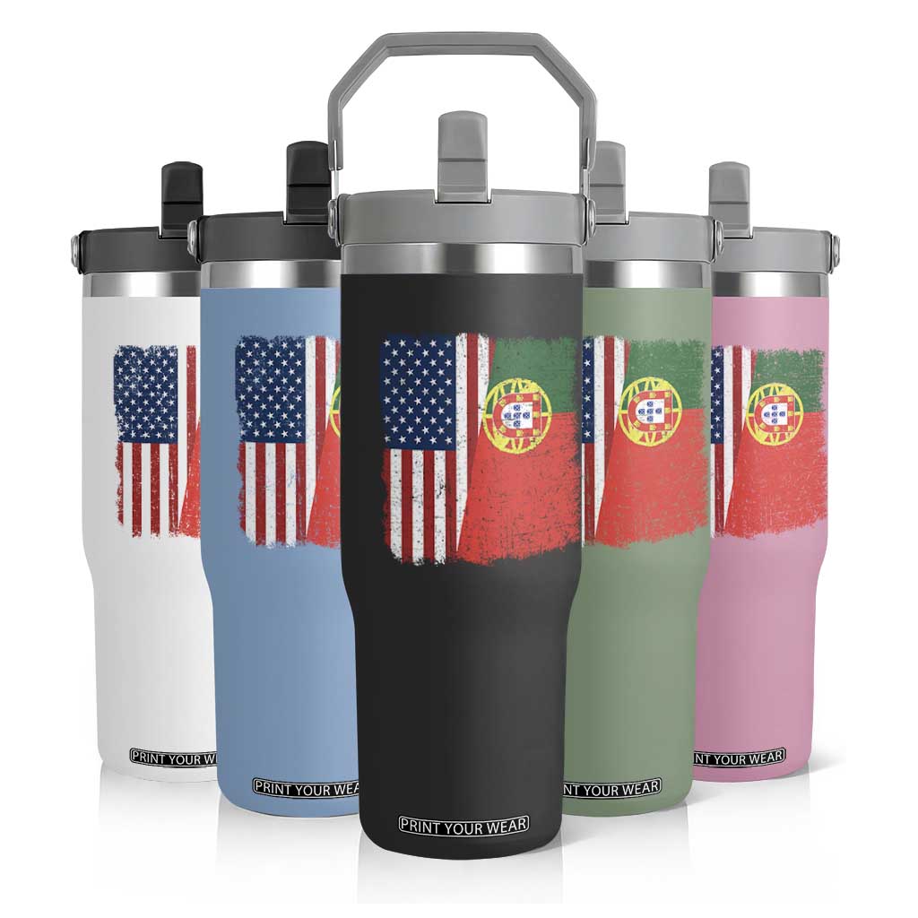 Portuguese American Flag Flip Straw Tumbler Retro Vintage USA Portugal Roots Heritage Pride TS10 Print Your Wear