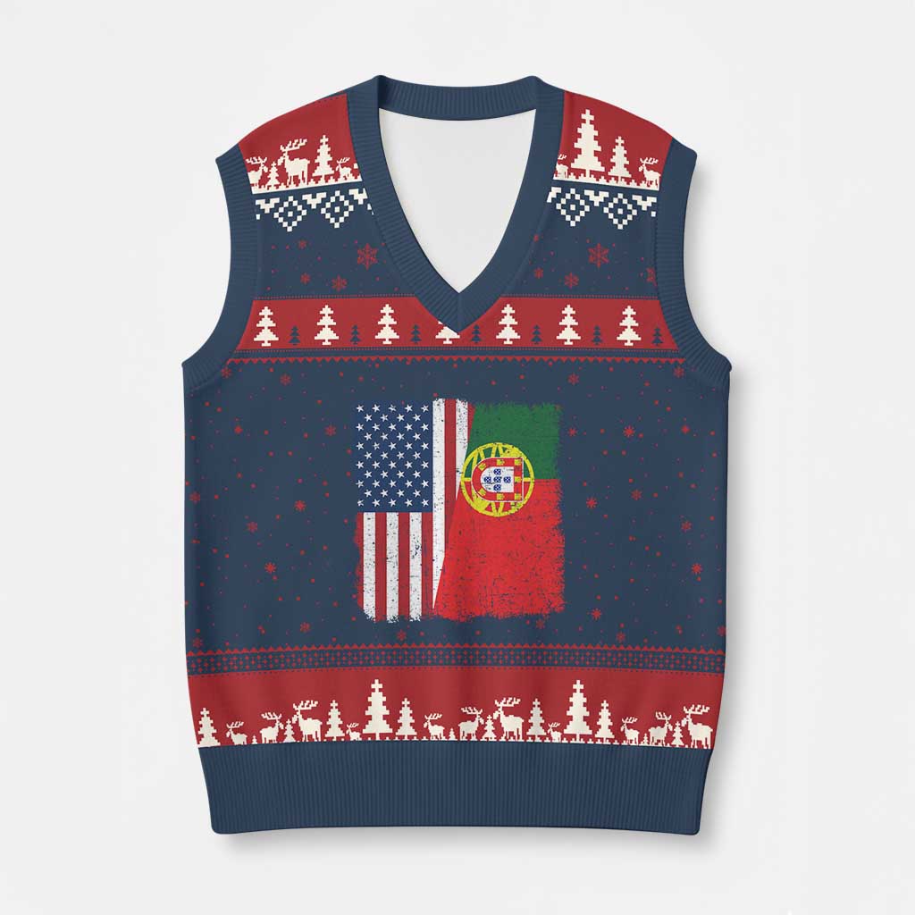 Portuguese American Flag V-Neck Knit Sweater Vest Retro Vintage USA Portugal Roots Heritage Pride TS10 Navy Red Print Your Wear