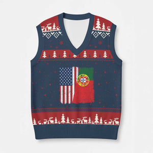 Portuguese American Flag V-Neck Knit Sweater Vest Retro Vintage USA Portugal Roots Heritage Pride TS10 Navy Red Print Your Wear