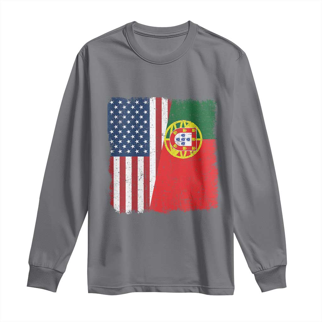 Portuguese American Flag Long Sleeve Shirt Retro Vintage USA Portugal Roots Heritage Pride TS10 Charcoal Print Your Wear