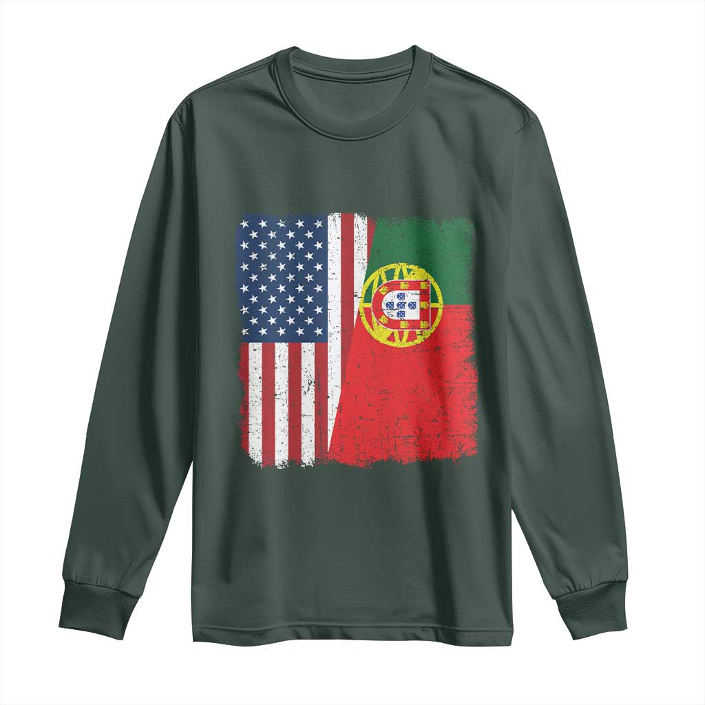 Portuguese American Flag Long Sleeve Shirt Retro Vintage USA Portugal Roots Heritage Pride TS10 Dark Forest Green Print Your Wear