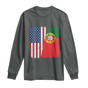 Portuguese American Flag Long Sleeve Shirt Retro Vintage USA Portugal Roots Heritage Pride TS10 Dark Heather Print Your Wear