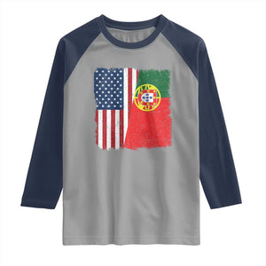 Portuguese American Flag Raglan Shirt Retro Vintage USA Portugal Roots Heritage Pride TS10 Sport Gray Navy Print Your Wear