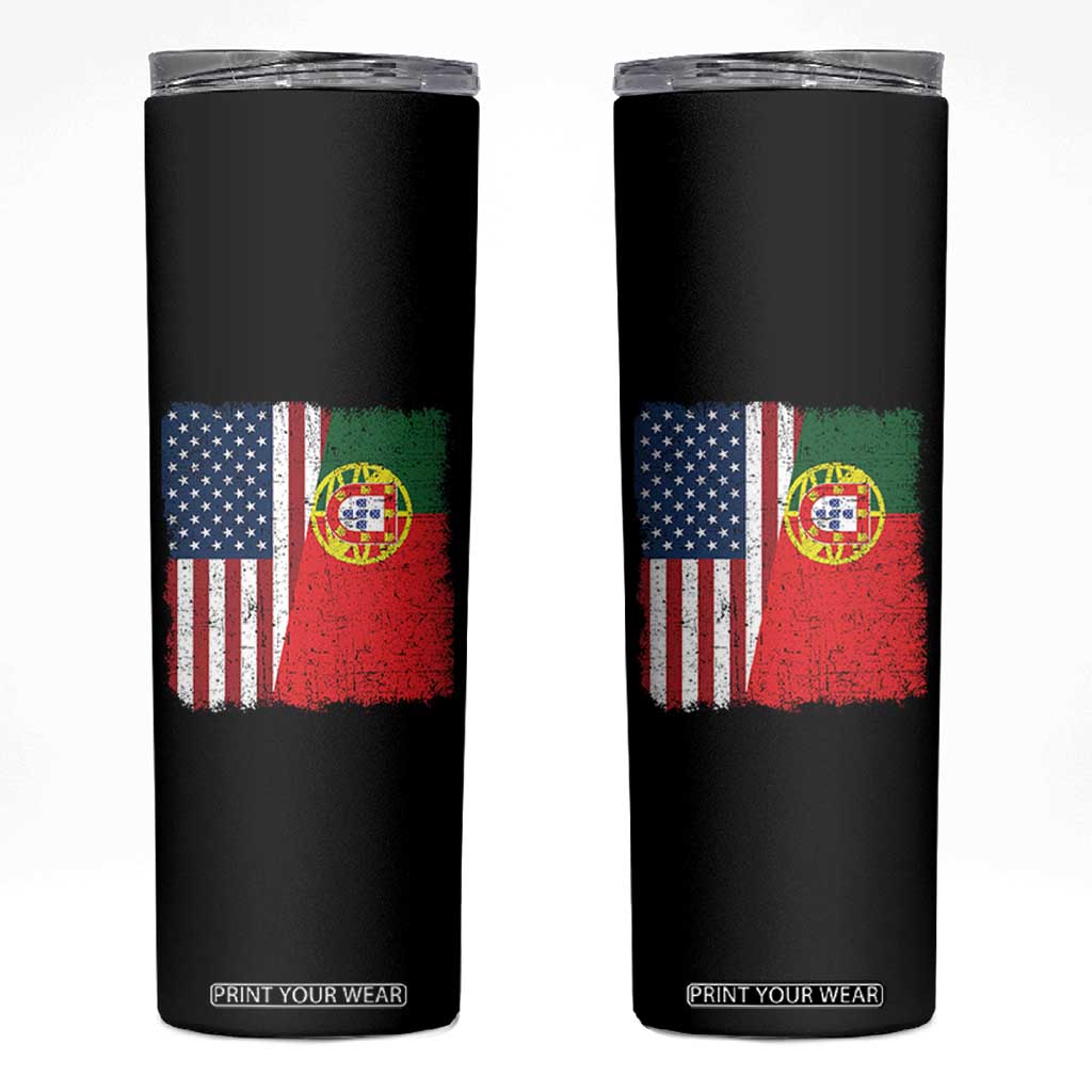 Portuguese American Flag Skinny Tumbler Retro Vintage USA Portugal Roots Heritage Pride TS10 Black Print Your Wear