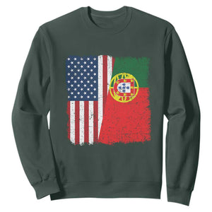 Portuguese American Flag Sweatshirt Retro Vintage USA Portugal Roots Heritage Pride TS10 Dark Forest Green Print Your Wear