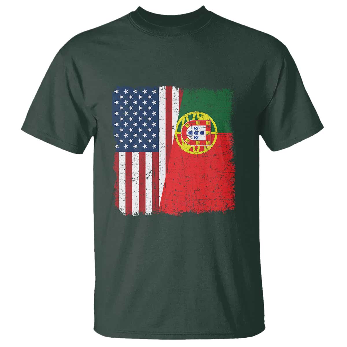 Portuguese American Flag T Shirt Retro Vintage USA Portugal Roots Heritage Pride TS10 Dark Forest Green Print Your Wear