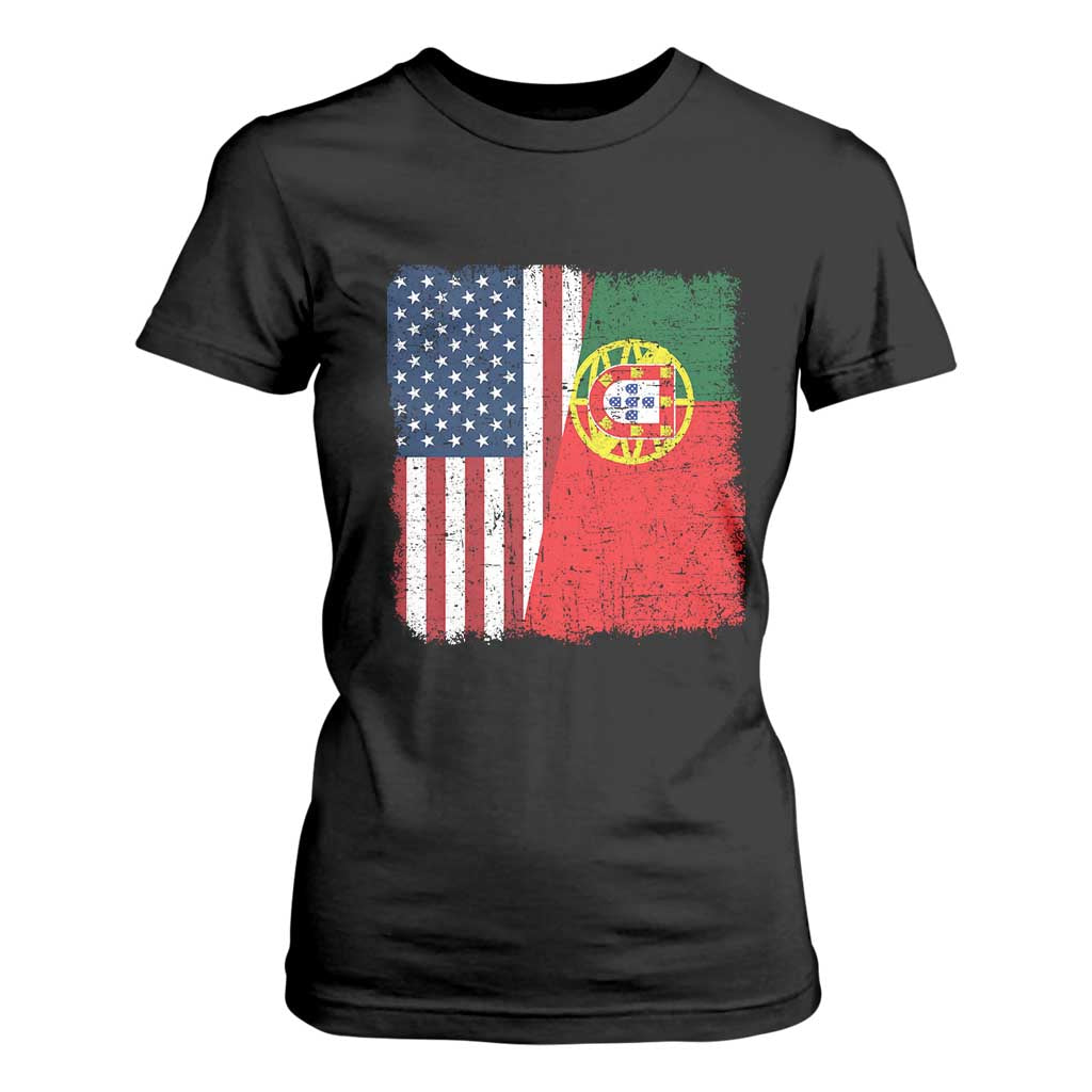 Portuguese American Flag T Shirt For Women Retro Vintage USA Portugal Roots Heritage Pride TS10 Black Print Your Wear