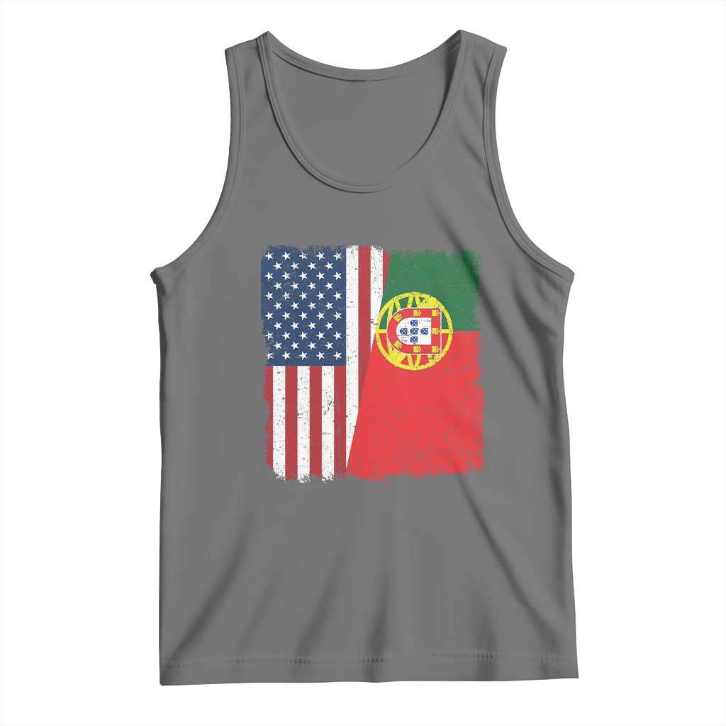 Portuguese American Flag Tank Top Retro Vintage USA Portugal Roots Heritage Pride TS10 Black Heather Print Your Wear