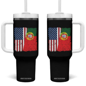 Portuguese American Flag Tumbler With Handle Retro Vintage USA Portugal Roots Heritage Pride TS10 One Size: 40 oz Black Print Your Wear