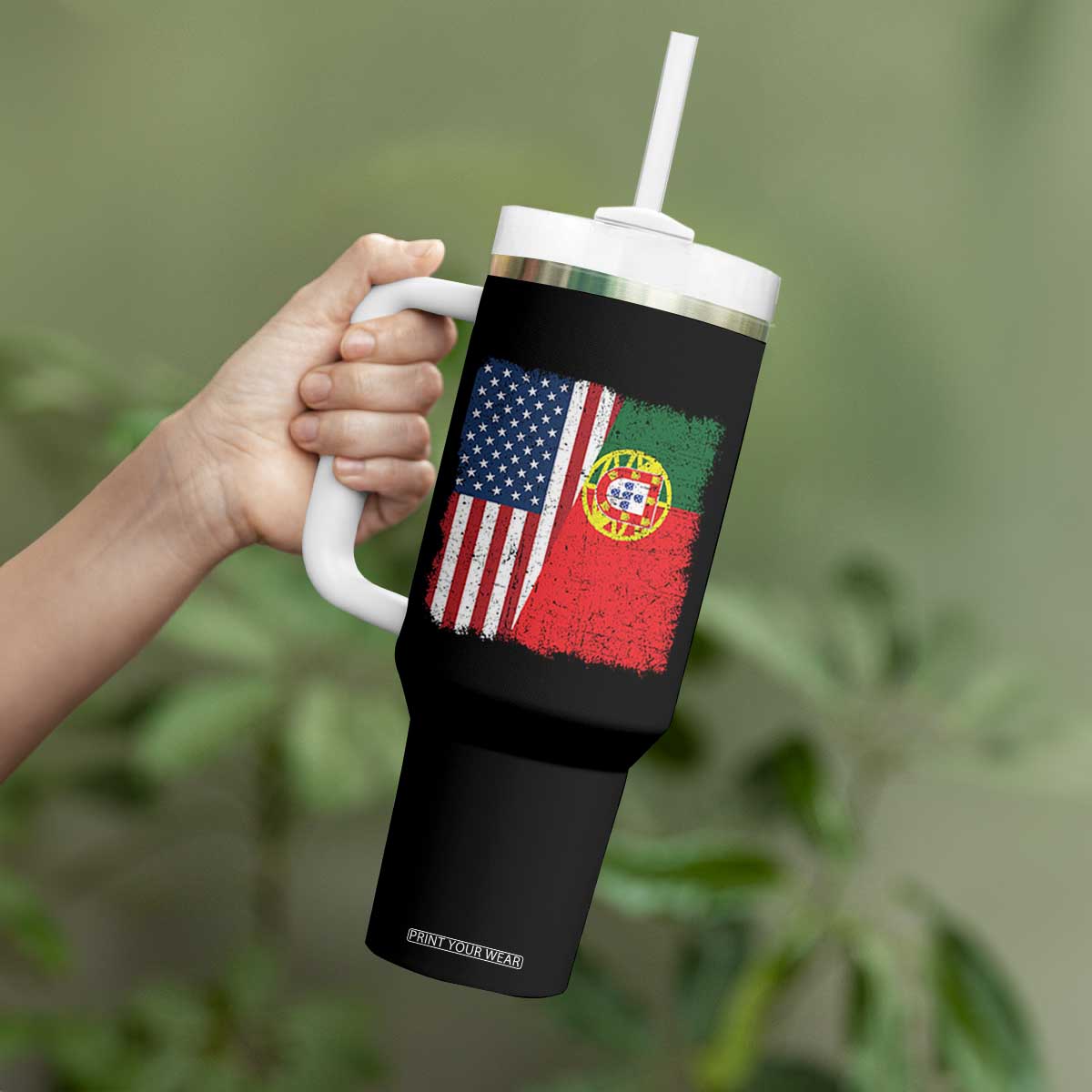Portuguese American Flag Tumbler With Handle Retro Vintage USA Portugal Roots Heritage Pride TS10 Print Your Wear