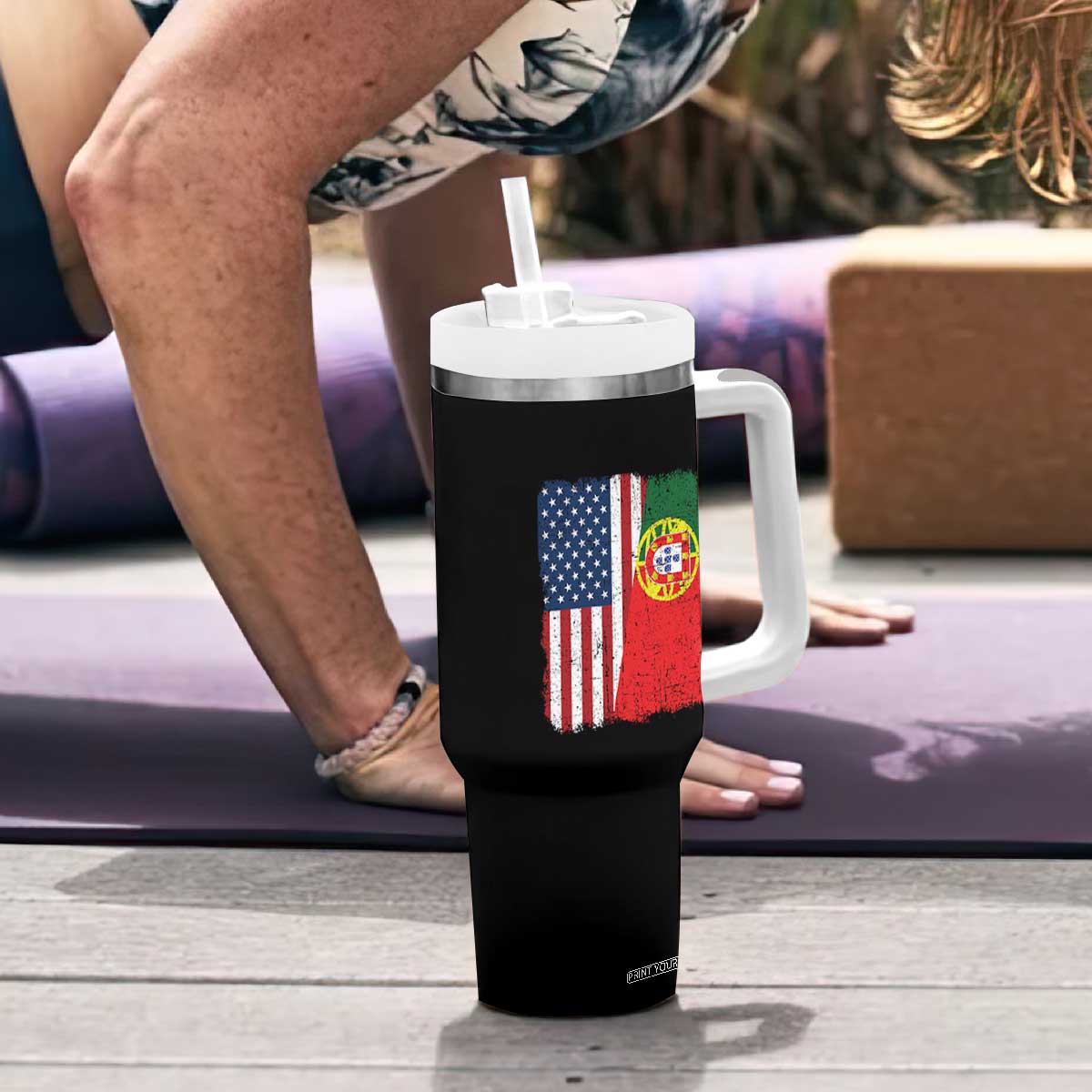 Portuguese American Flag Tumbler With Handle Retro Vintage USA Portugal Roots Heritage Pride TS10 Print Your Wear