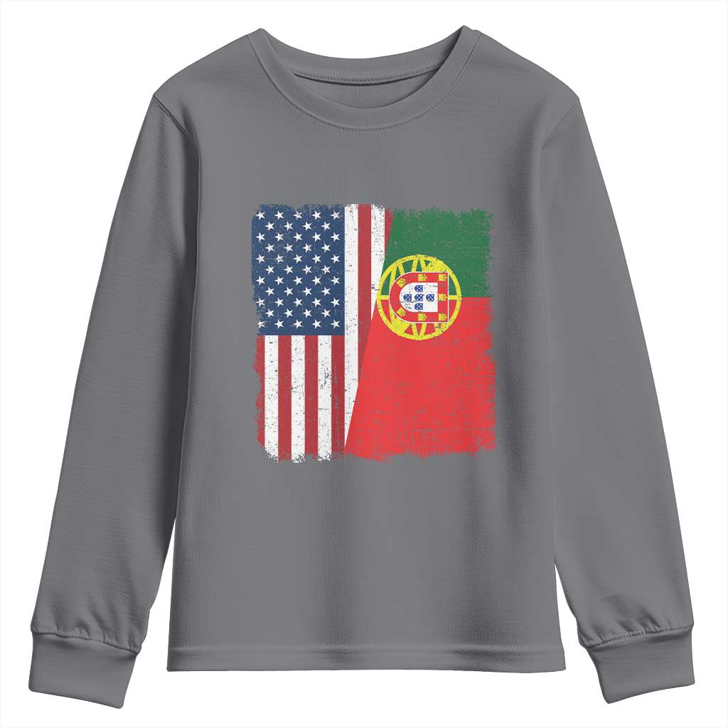 Portuguese American Flag Youth Sweatshirt Retro Vintage USA Portugal Roots Heritage Pride TS10 Charcoal Print Your Wear