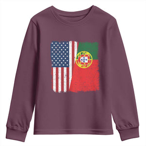 Portuguese American Flag Youth Sweatshirt Retro Vintage USA Portugal Roots Heritage Pride TS10 Maroon Print Your Wear