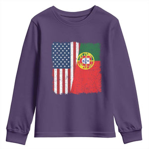 Portuguese American Flag Youth Sweatshirt Retro Vintage USA Portugal Roots Heritage Pride TS10 Purple Print Your Wear