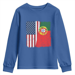 Portuguese American Flag Youth Sweatshirt Retro Vintage USA Portugal Roots Heritage Pride TS10 Royal Blue Print Your Wear