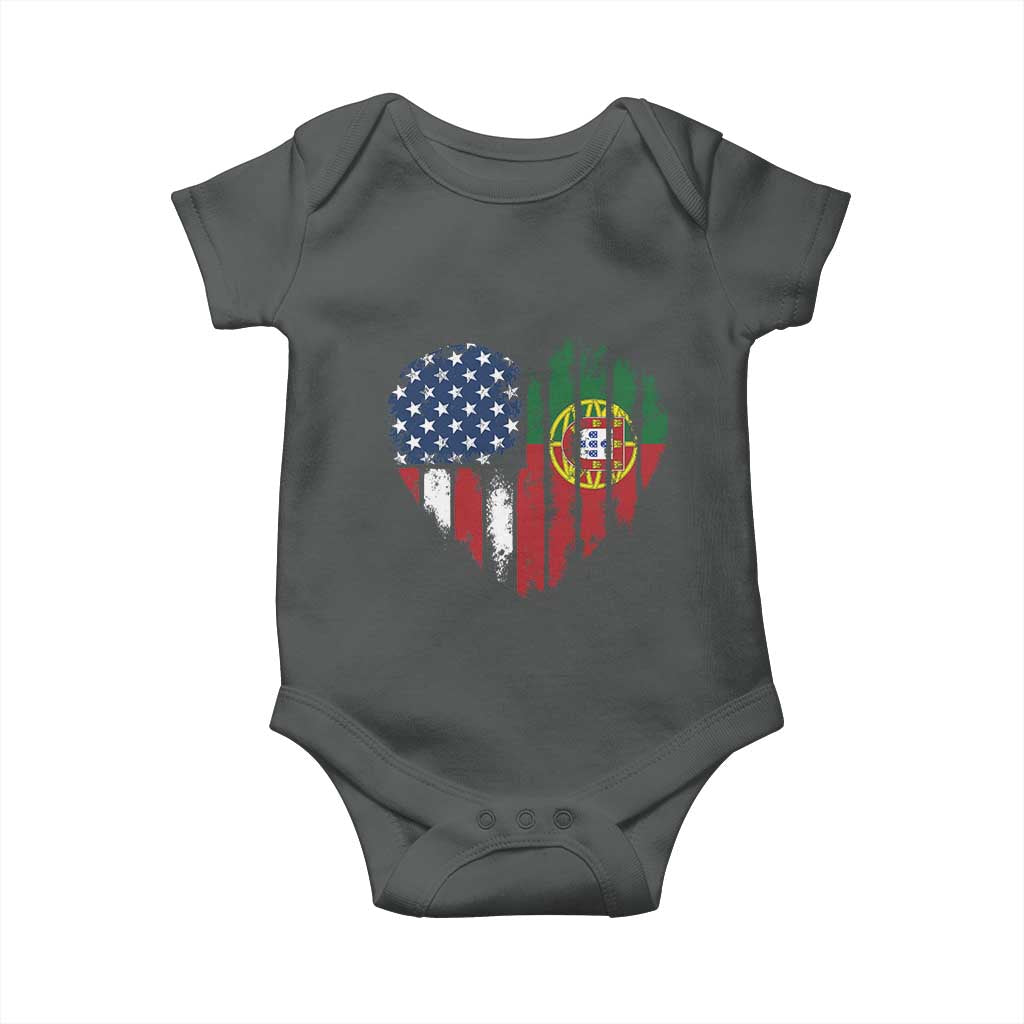 Half Portuguese American Flag Baby Onesie Portugal Roots USA Flag Immigrant Gifts TS10 Dark Heather Print Your Wear