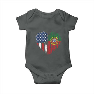 Half Portuguese American Flag Baby Onesie Portugal Roots USA Flag Immigrant Gifts TS10 Dark Heather Print Your Wear