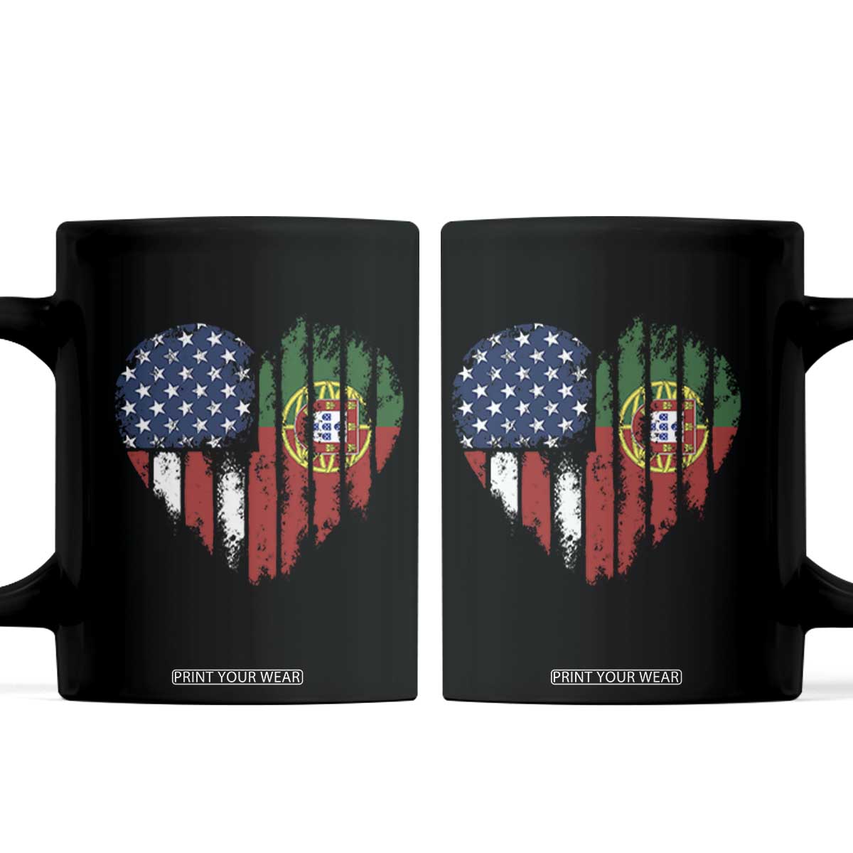 Half Portuguese American Flag Coffee Mug Portugal Roots USA Flag Immigrant Gifts TS10 Black Print Your Wear