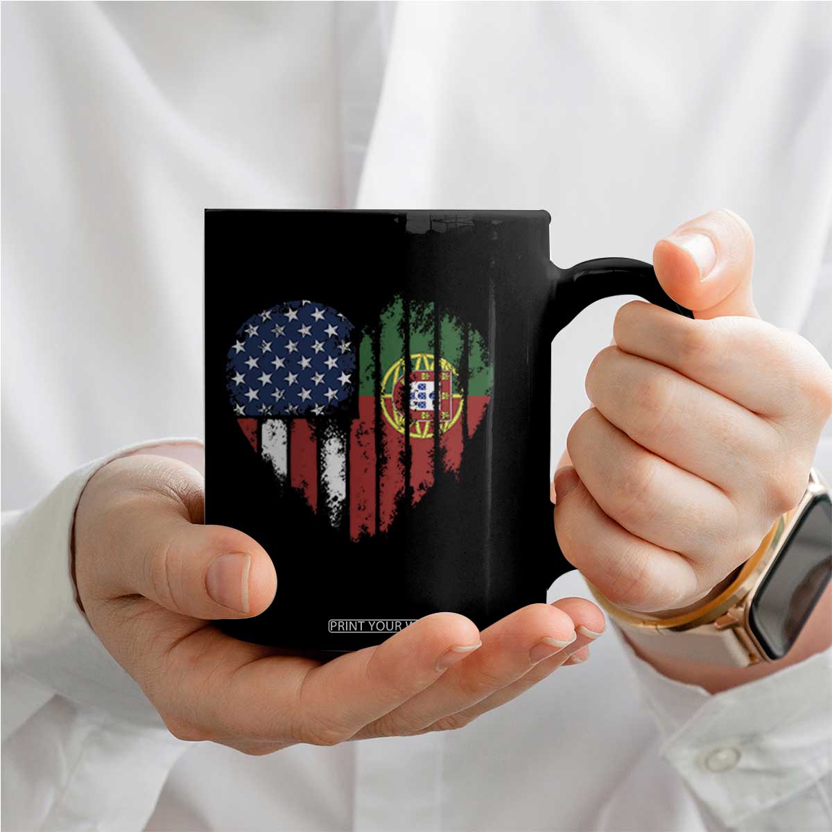 Half Portuguese American Flag Coffee Mug Portugal Roots USA Flag Immigrant Gifts TS10 Print Your Wear