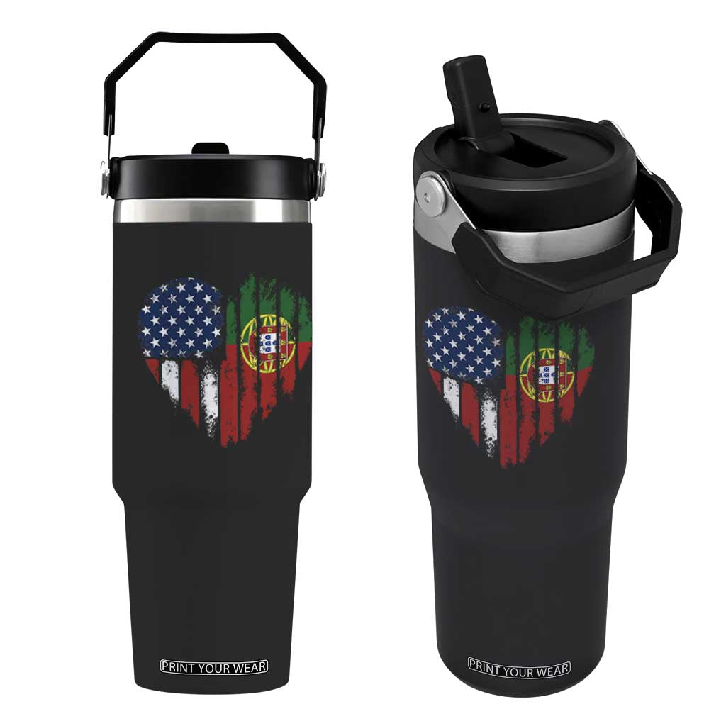 Half Portuguese American Flag Flip Straw Tumbler Portugal Roots USA Flag Immigrant Gifts TS10 One Size: 30 oz Black Print Your Wear