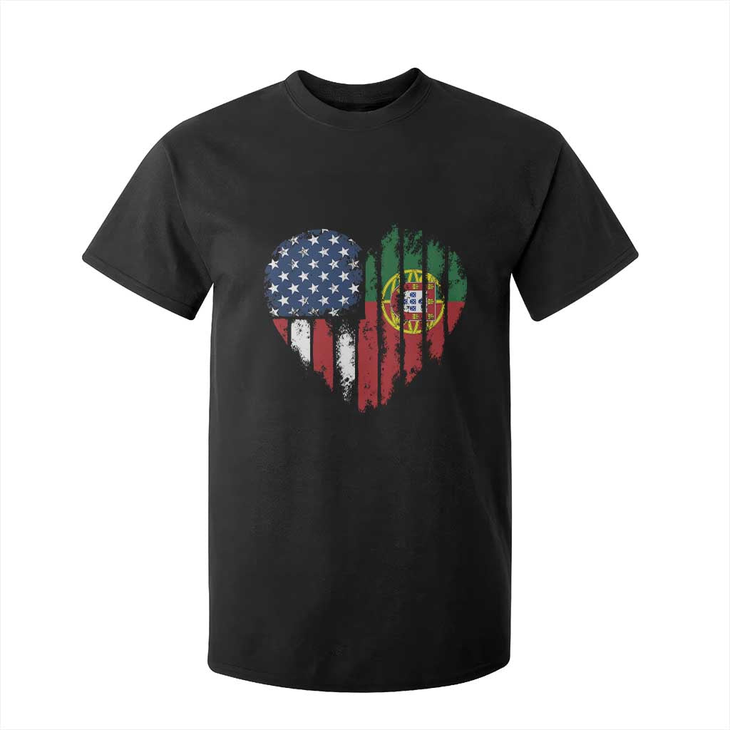 Half Portuguese American Flag T Shirt For Kid Portugal Roots USA Flag Immigrant Gifts TS10 Black Print Your Wear