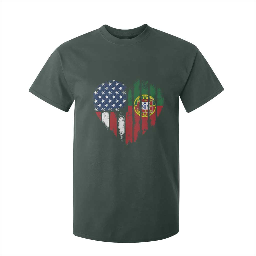 Half Portuguese American Flag T Shirt For Kid Portugal Roots USA Flag Immigrant Gifts TS10 Dark Forest Green Print Your Wear