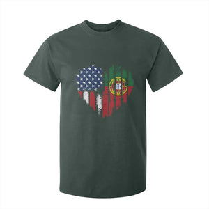 Half Portuguese American Flag T Shirt For Kid Portugal Roots USA Flag Immigrant Gifts TS10 Dark Forest Green Print Your Wear