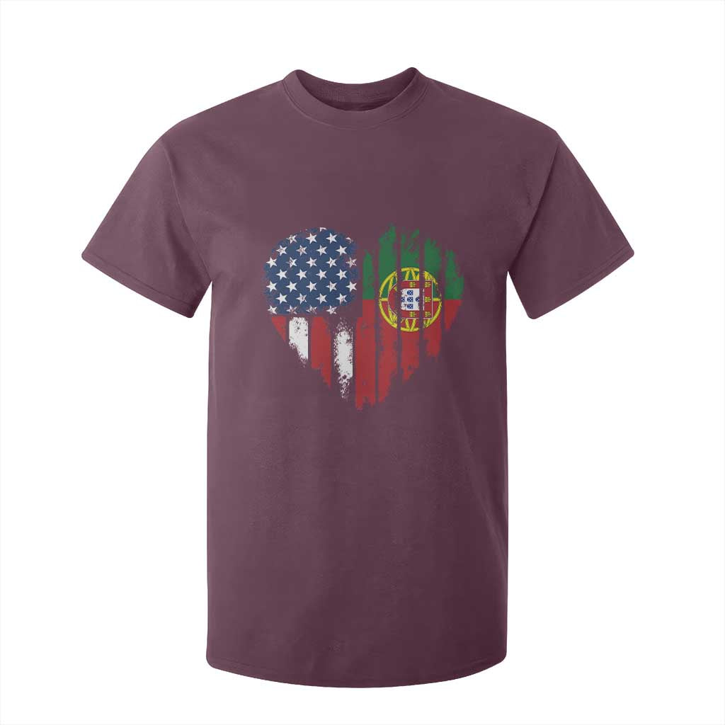 Half Portuguese American Flag T Shirt For Kid Portugal Roots USA Flag Immigrant Gifts TS10 Maroon Print Your Wear