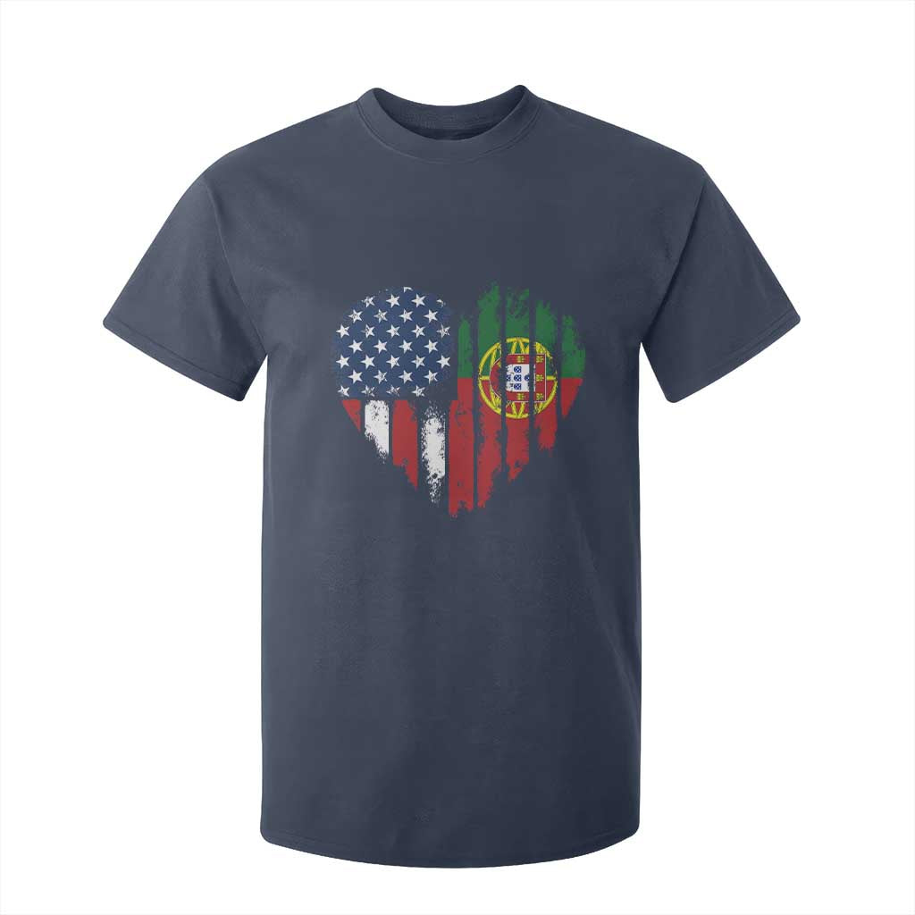 Half Portuguese American Flag T Shirt For Kid Portugal Roots USA Flag Immigrant Gifts TS10 Navy Print Your Wear