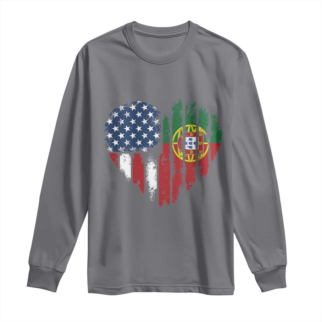 Half Portuguese American Flag Long Sleeve Shirt Portugal Roots USA Flag Immigrant Gifts TS10 Charcoal Print Your Wear