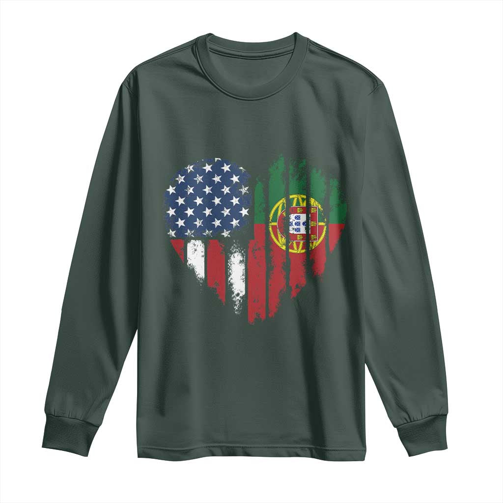 Half Portuguese American Flag Long Sleeve Shirt Portugal Roots USA Flag Immigrant Gifts TS10 Dark Forest Green Print Your Wear
