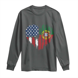 Half Portuguese American Flag Long Sleeve Shirt Portugal Roots USA Flag Immigrant Gifts TS10 Dark Heather Print Your Wear