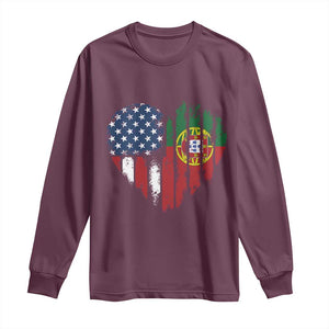 Half Portuguese American Flag Long Sleeve Shirt Portugal Roots USA Flag Immigrant Gifts TS10 Maroon Print Your Wear