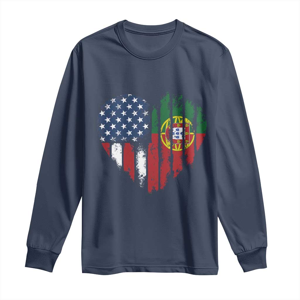 Half Portuguese American Flag Long Sleeve Shirt Portugal Roots USA Flag Immigrant Gifts TS10 Navy Print Your Wear