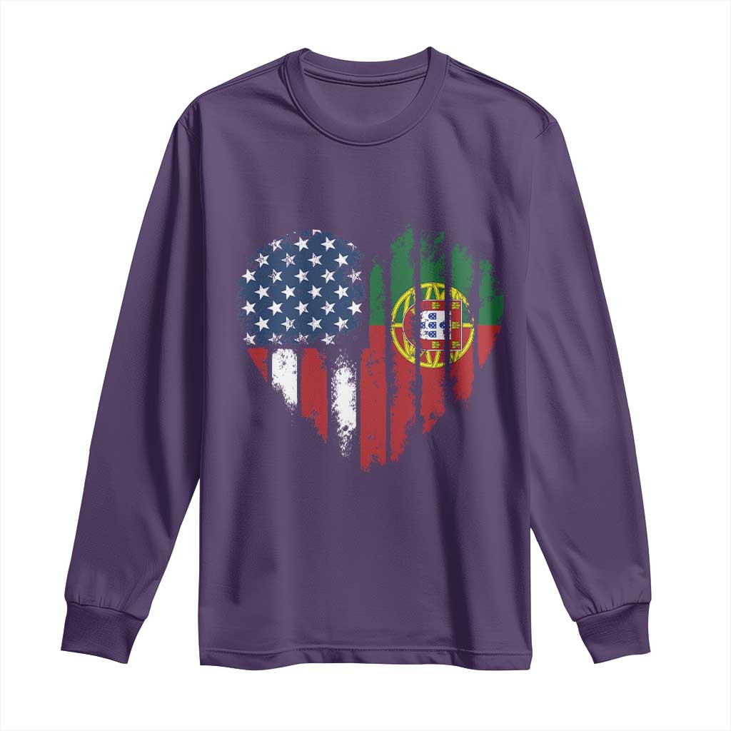 Half Portuguese American Flag Long Sleeve Shirt Portugal Roots USA Flag Immigrant Gifts TS10 Purple Print Your Wear