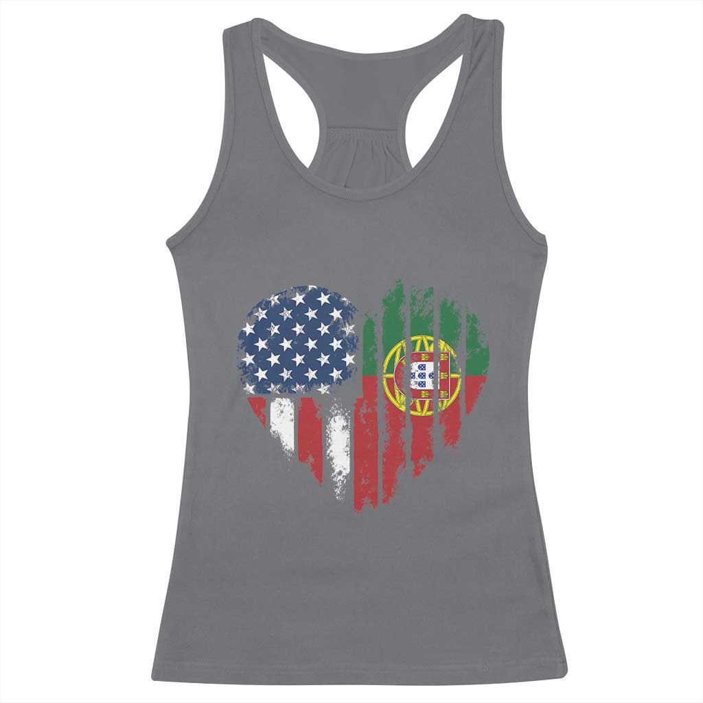 Half Portuguese American Flag Racerback Tank Top Portugal Roots USA Flag Immigrant Gifts TS10 Charcoal Print Your Wear