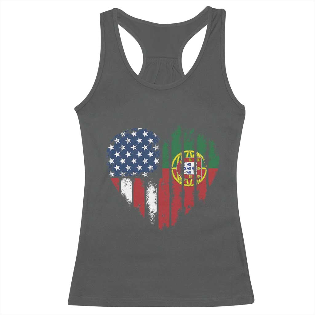Half Portuguese American Flag Racerback Tank Top Portugal Roots USA Flag Immigrant Gifts TS10 Dark Heather Print Your Wear