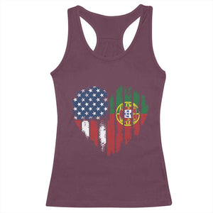 Half Portuguese American Flag Racerback Tank Top Portugal Roots USA Flag Immigrant Gifts TS10 Maroon Print Your Wear