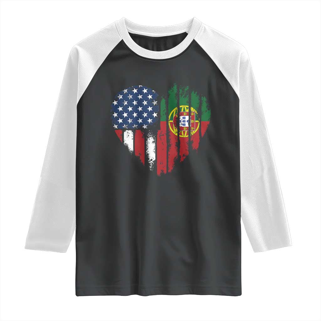 Half Portuguese American Flag Raglan Shirt Portugal Roots USA Flag Immigrant Gifts TS10 Black White Print Your Wear