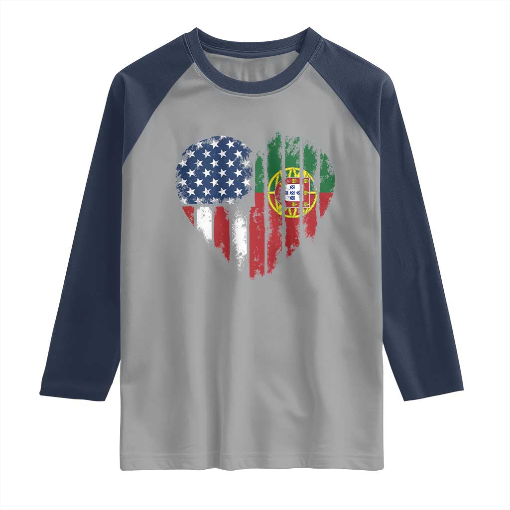 Half Portuguese American Flag Raglan Shirt Portugal Roots USA Flag Immigrant Gifts TS10 Sport Gray Navy Print Your Wear