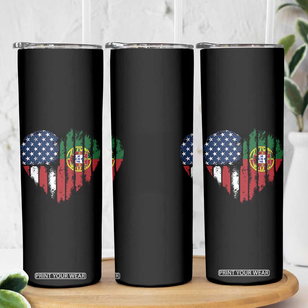 Half Portuguese American Flag Skinny Tumbler Portugal Roots USA Flag Immigrant Gifts TS10 Print Your Wear