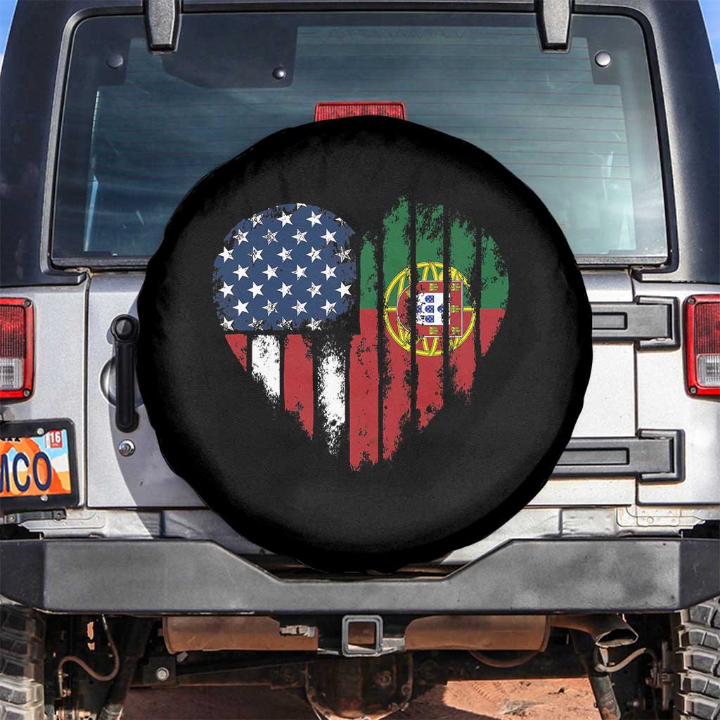 Half Portuguese American Flag Spare Tire Cover Portugal Roots USA Flag Immigrant Gifts TS10 No hole Black Print Your Wear