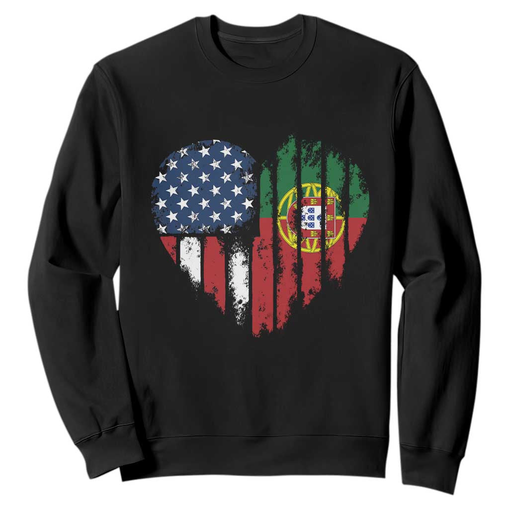 Half Portuguese American Flag Sweatshirt Portugal Roots USA Flag Immigrant Gifts TS10 Black Print Your Wear
