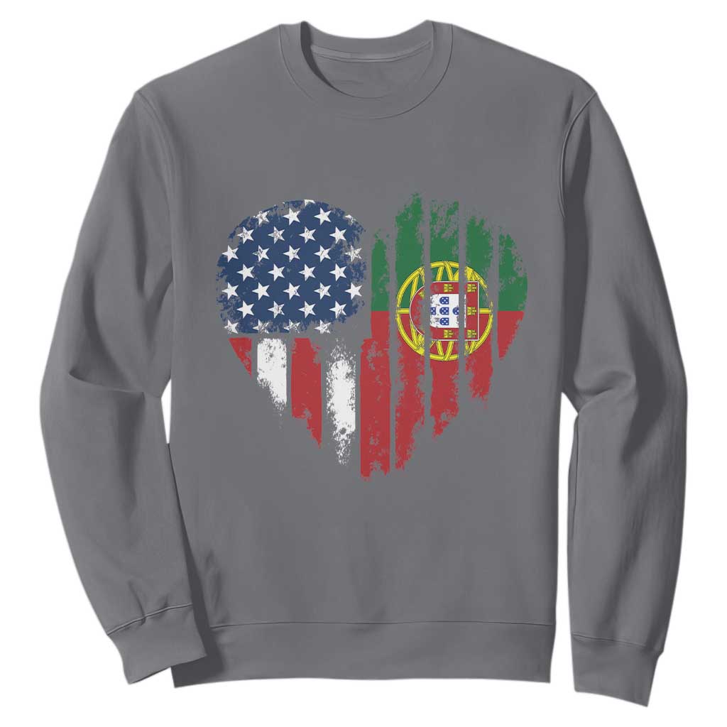 Half Portuguese American Flag Sweatshirt Portugal Roots USA Flag Immigrant Gifts TS10 Charcoal Print Your Wear