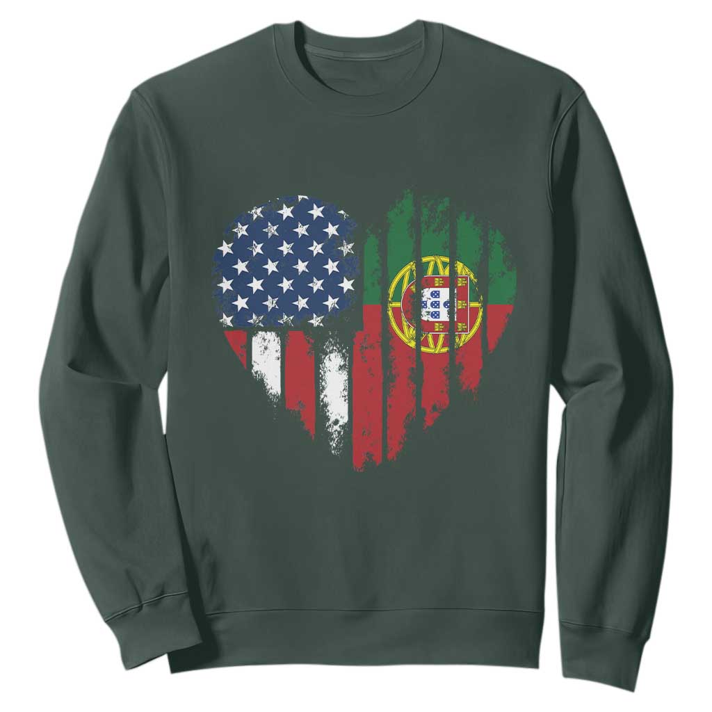 Half Portuguese American Flag Sweatshirt Portugal Roots USA Flag Immigrant Gifts TS10 Dark Forest Green Print Your Wear