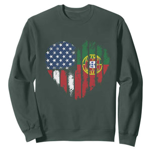 Half Portuguese American Flag Sweatshirt Portugal Roots USA Flag Immigrant Gifts TS10 Dark Forest Green Print Your Wear