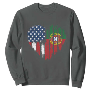 Half Portuguese American Flag Sweatshirt Portugal Roots USA Flag Immigrant Gifts TS10 Dark Heather Print Your Wear