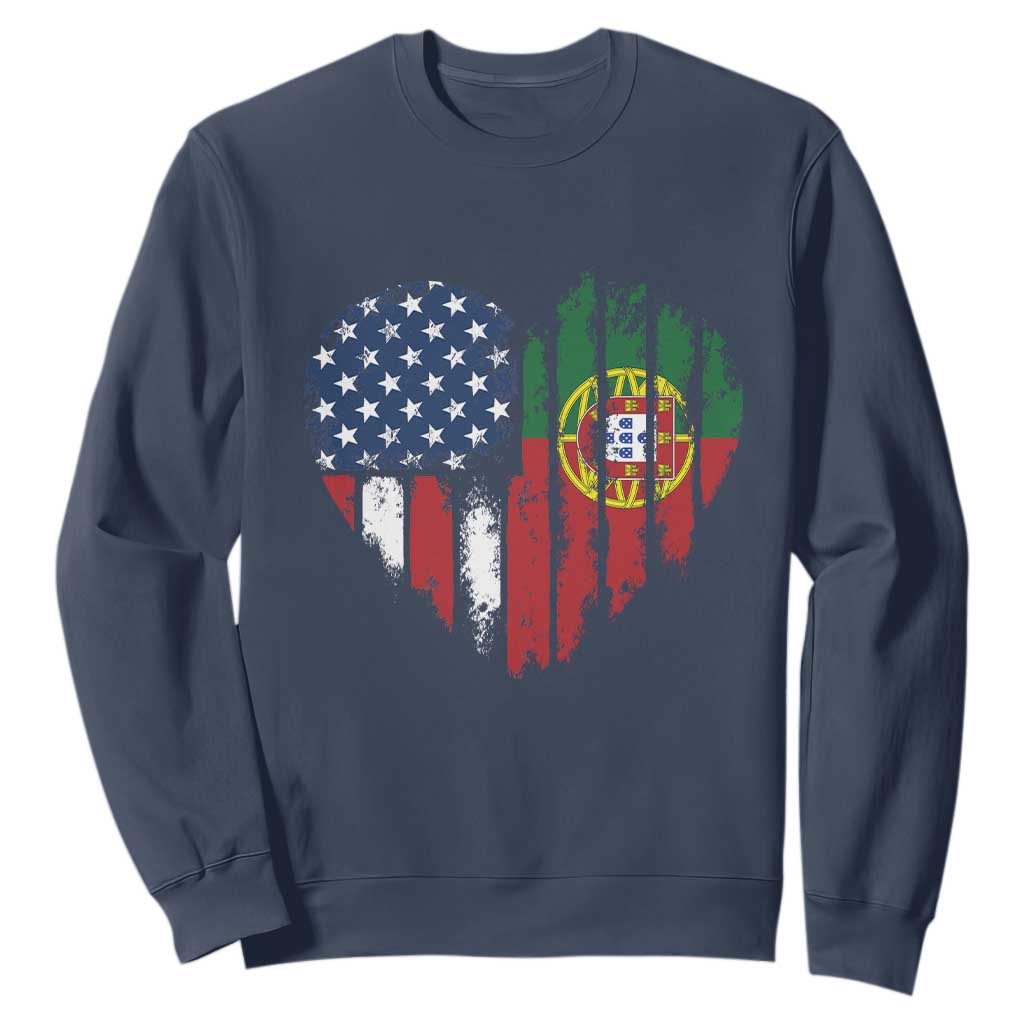 Half Portuguese American Flag Sweatshirt Portugal Roots USA Flag Immigrant Gifts TS10 Navy Print Your Wear